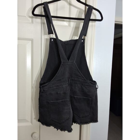 FOREVER 21 Black DENIM Distressed CUTOFF Shorts Overalls Sz 10 Punk Grunge Metal - Picture 2 of 8